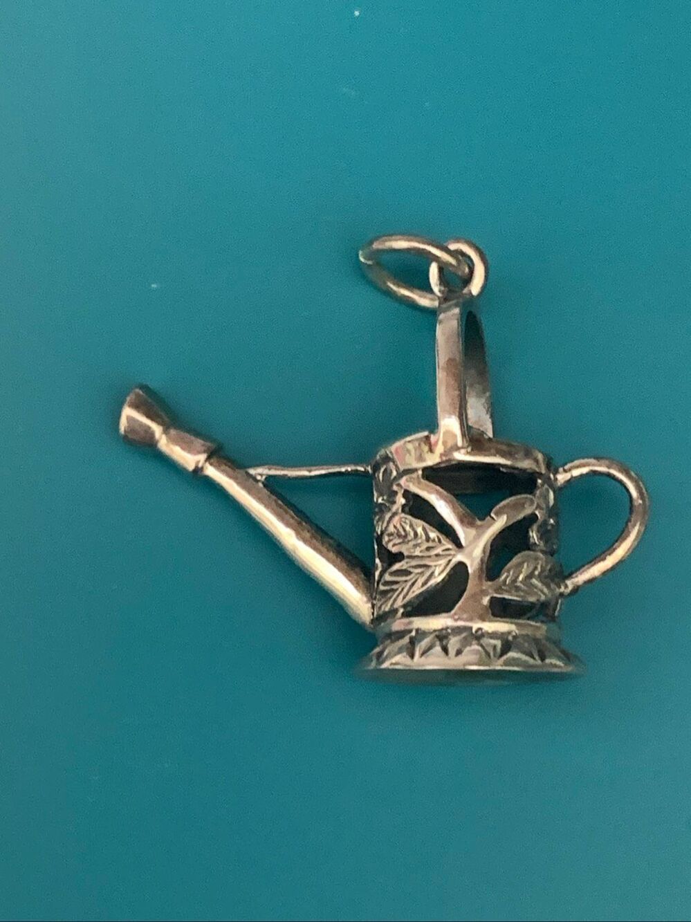 .925 Ornate Watering Can Sterling Silver Jewelry Charm #vintage charm